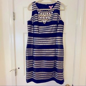 Lilly Pulitzer Beaded Shift Navy Metallic Size 10